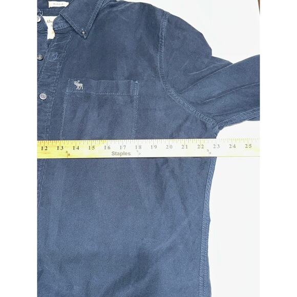 Abercrombie & Fitch Men’s Button Down Shirt Flannel Cotton Navy Blue XL Casual - Picture 5 of 8